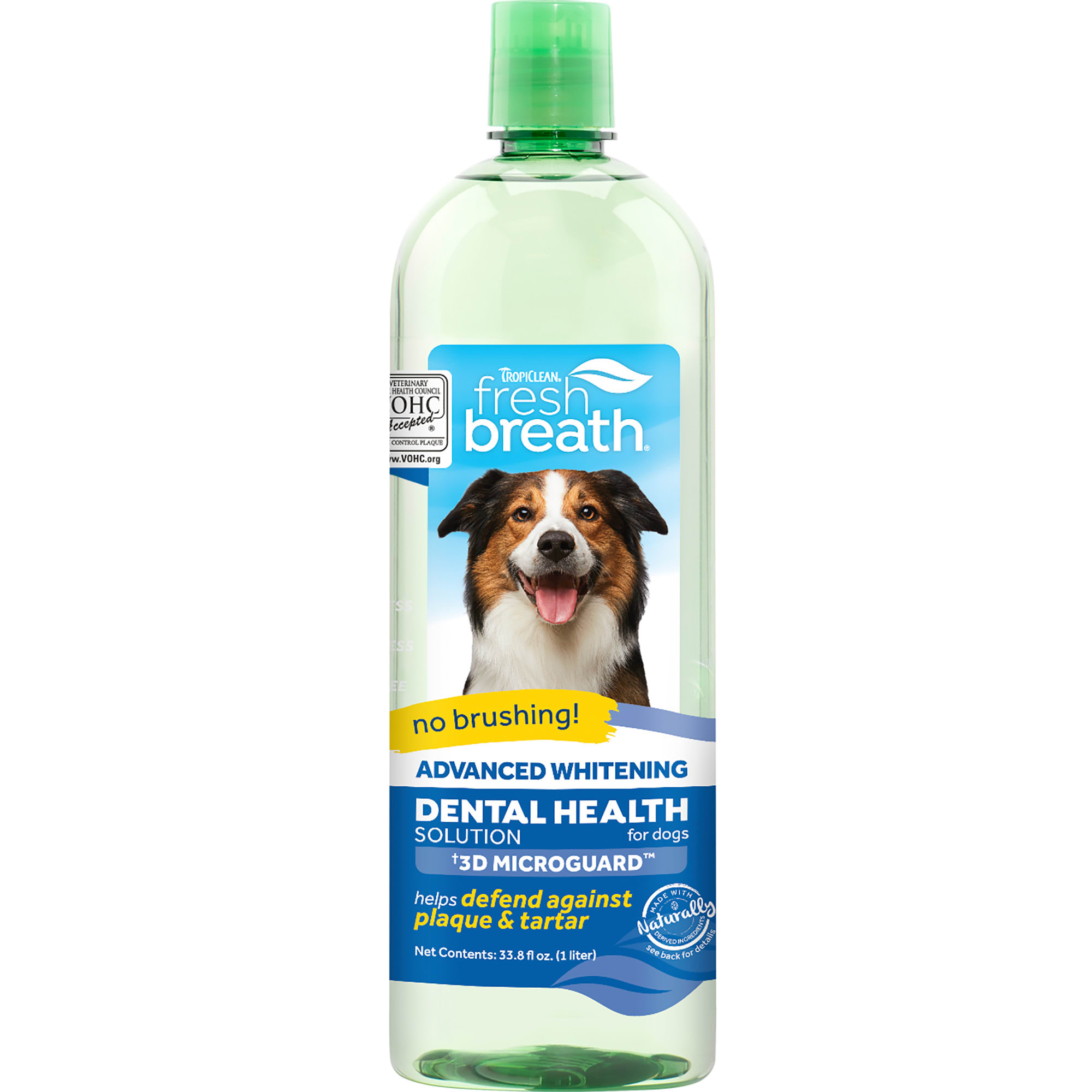 TropiClean Fresh Breath Advanced Whitening Dental Health Solution for Dogs， 33.8 fl. oz.