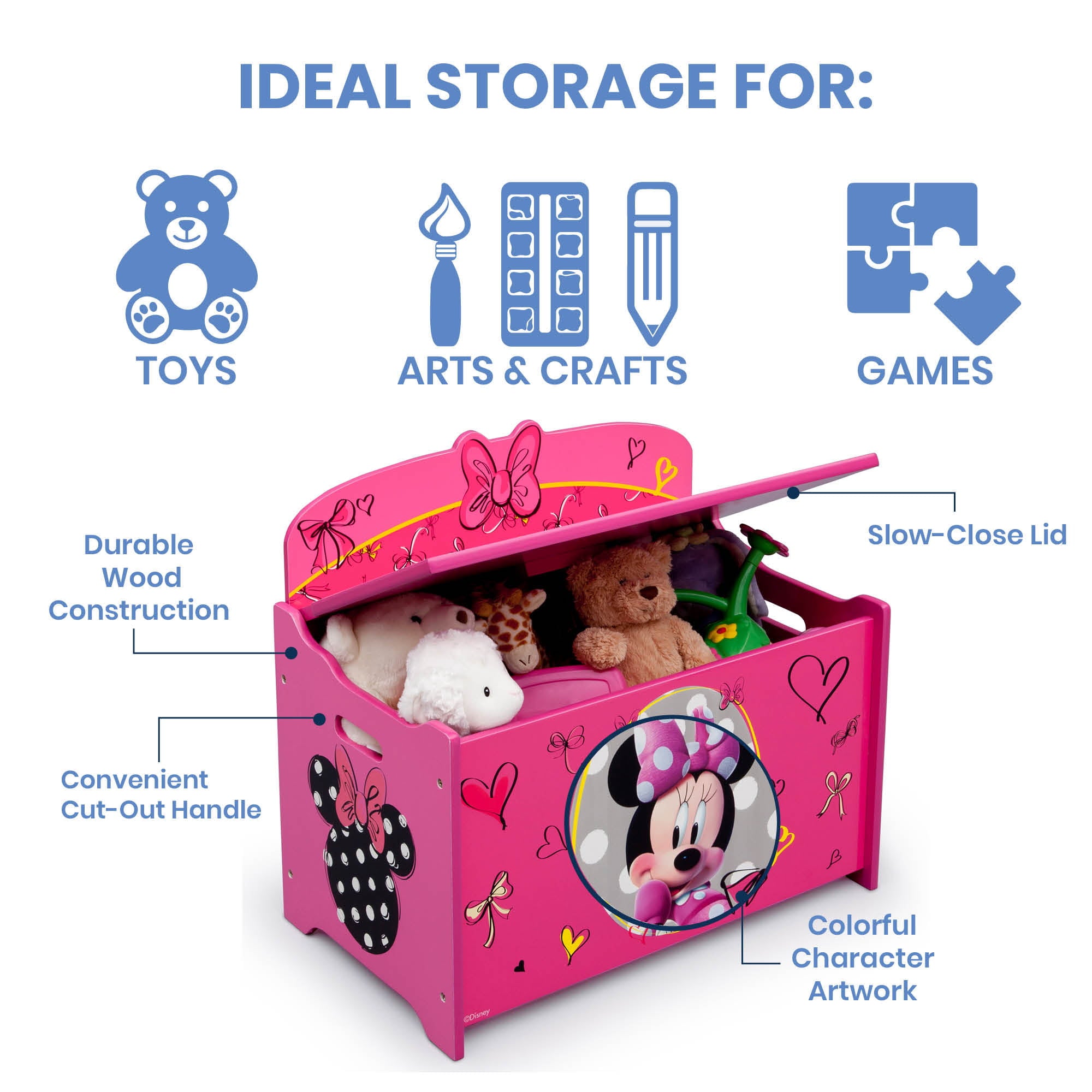 Disney Minnie Mouse Deluxe Wood Toy Box by Delta Children, Greenguard Gold Certified