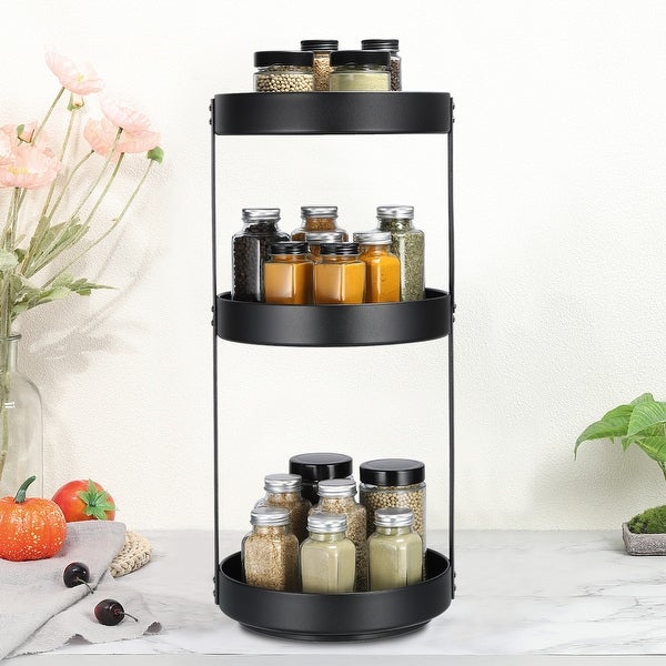 3 Tier Lazy Susan Organizer Rotating Spice Rack Turntable for Kitchen Cabinet - Black