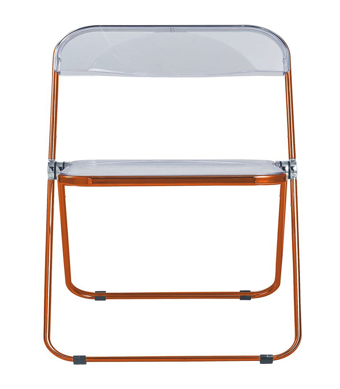 LeisureMod Lawrence Acrylic Folding Chair with Orange Metal Frame - Orange