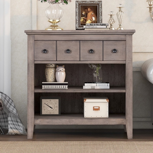 Wood Sofa Tables with Storage Drawer and Charging Station， End Table