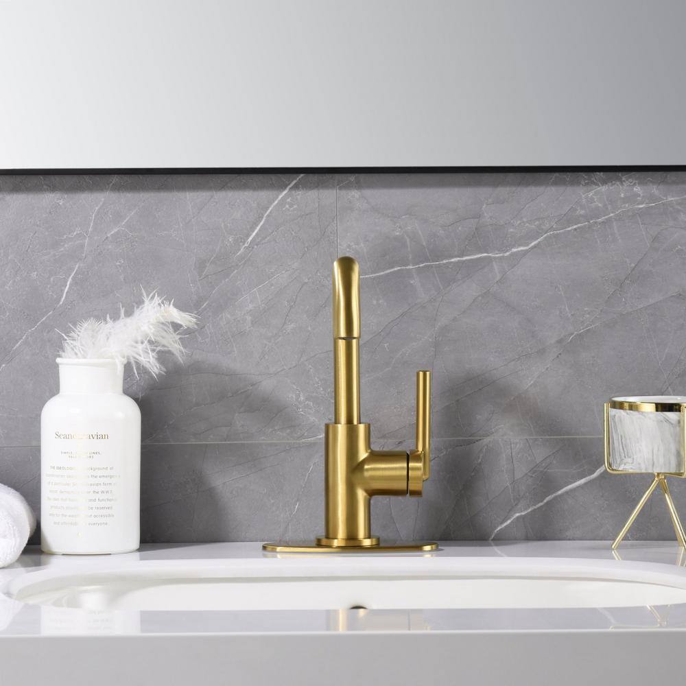 Ultra Faucets Kree Single Hole Single-Handle Bathroom Faucet Rust and Spot Resist with Drain Assembly in Brushed Gold UF30708