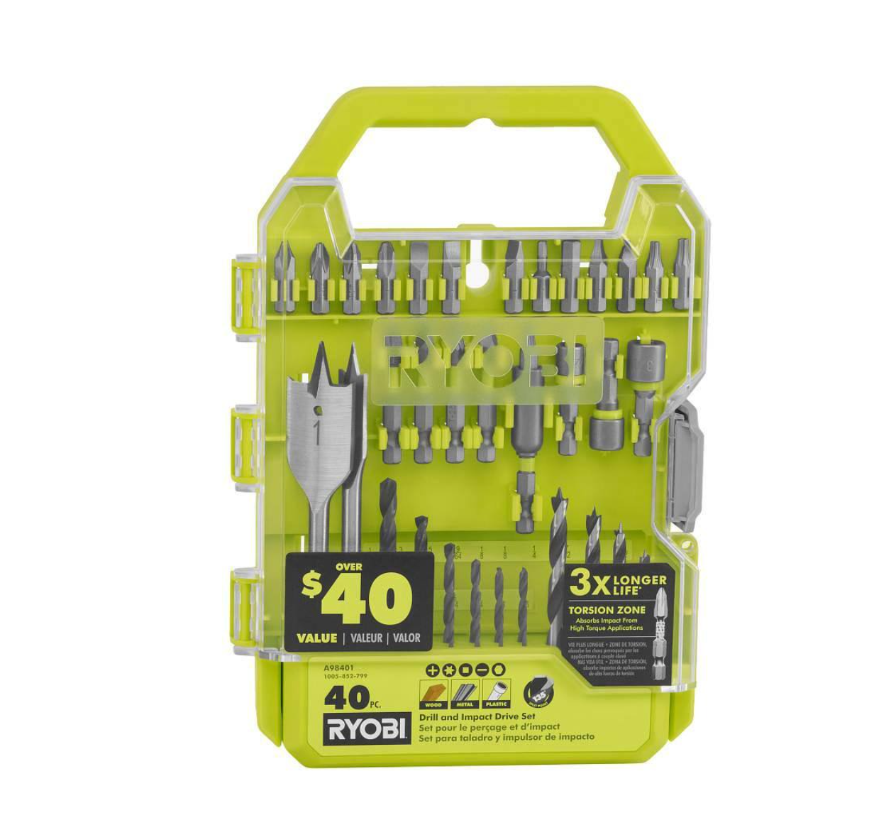 RYOBI PBLDD01K-A98401 ONE+ HP 18V Brushless Cordless 1/2 in. Drill/Driver Kit w/(2) Batteries， Charger， Bag， and Drill/Drive Kit (40-Piece)