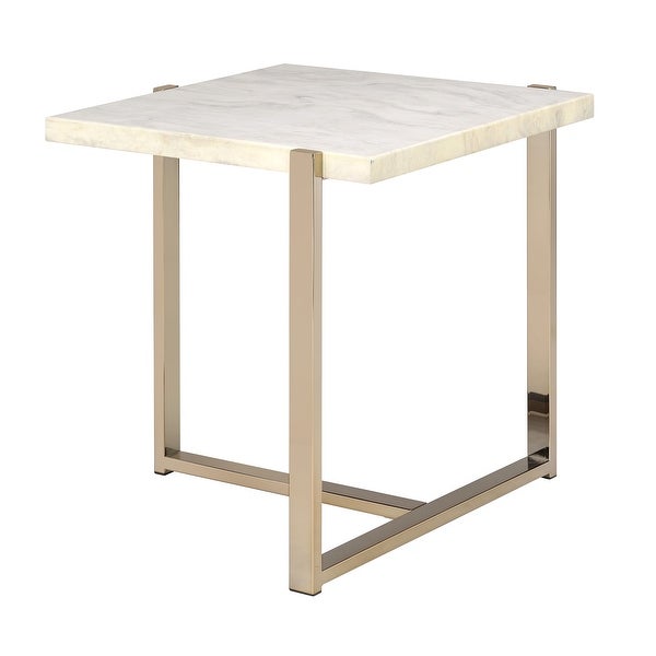 Modern Feit End Table in Faux Marble and Champagne