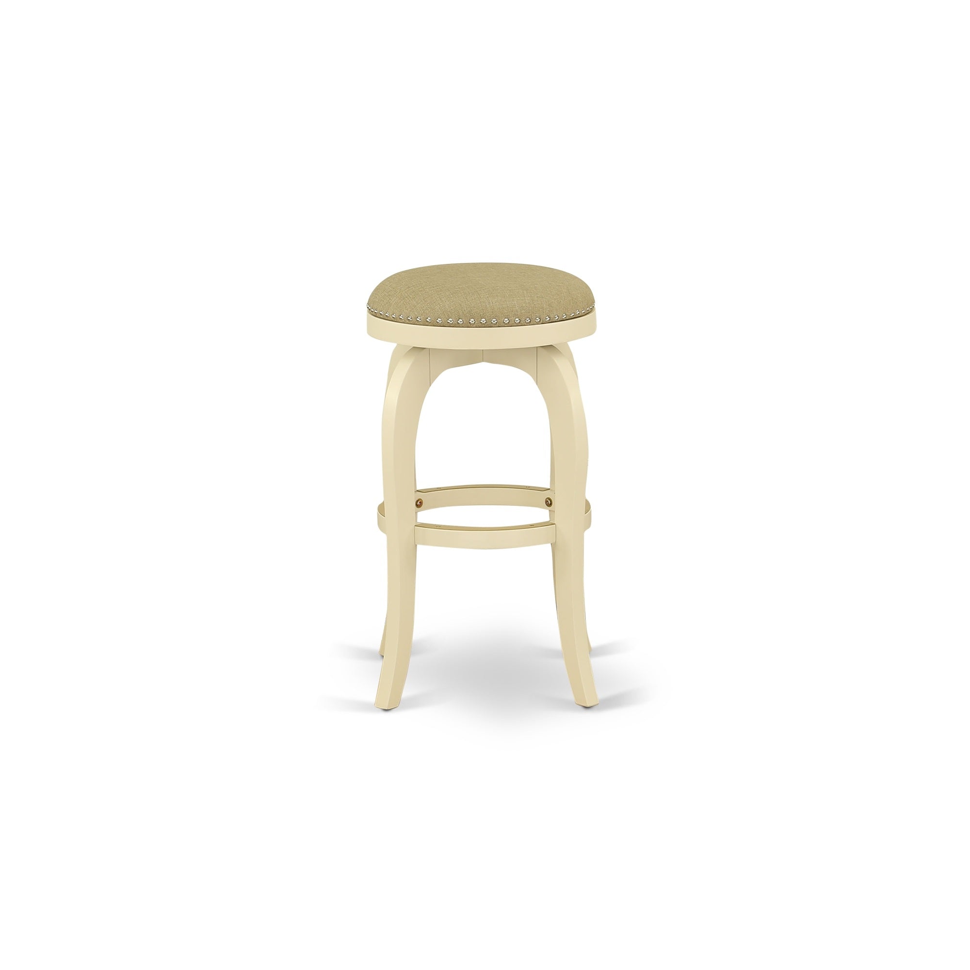 BFS030-202 Bedford Swivel Backless Barstool 30'' Seat Height With Linen White Leg And Pu Leather Sandalwood Color