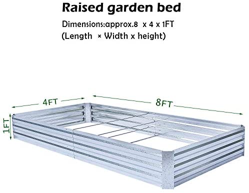 FOYUEE Galvanized Raised Garden Beds for Vegetables Large Metal Planter Box Steel Kit Flower Herb, 8x4x1ft