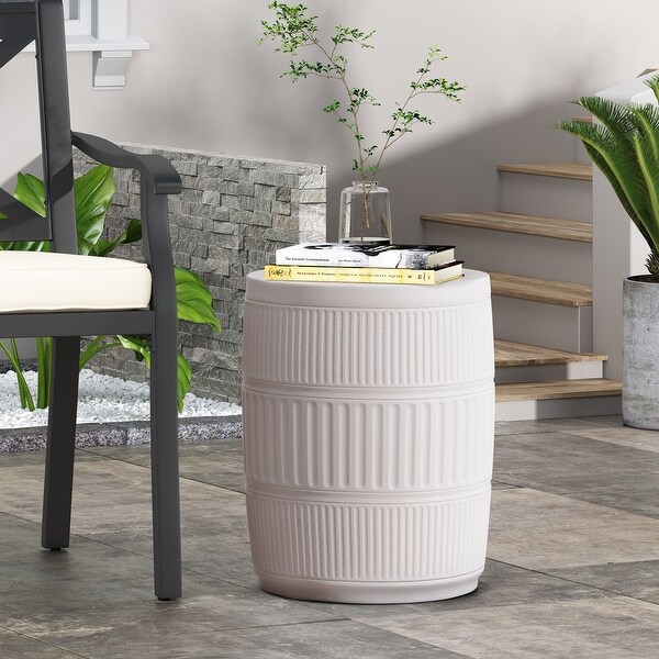 Round Side Table with Hollow Drum Design，Accent Table for Outdoor and Indoor Use