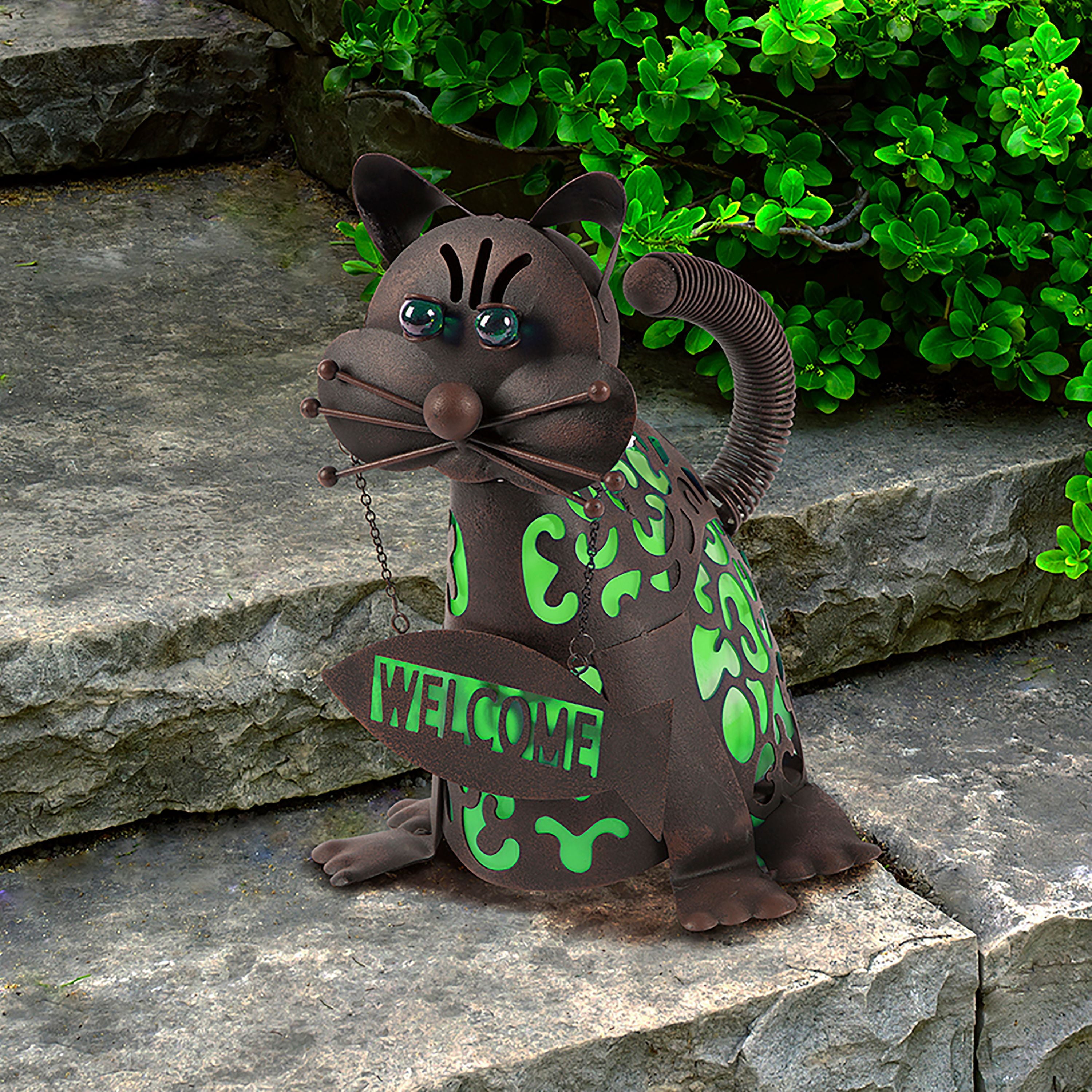 Better Homes & Gardens 11.42" H Metal Rustic Brown Solar Powered Cat