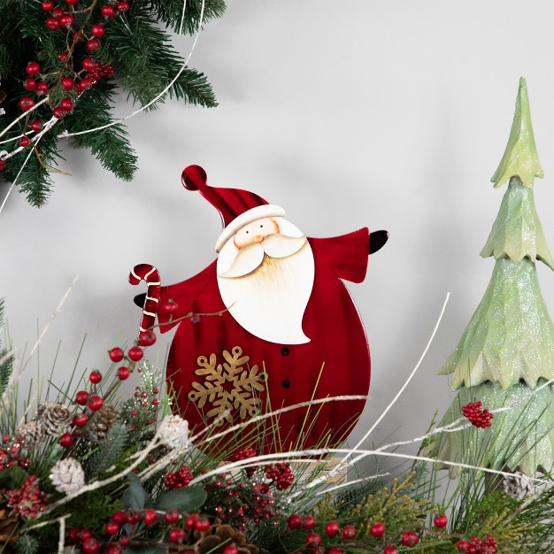 Santa With Candy Cane Wooden Christmas Decoration