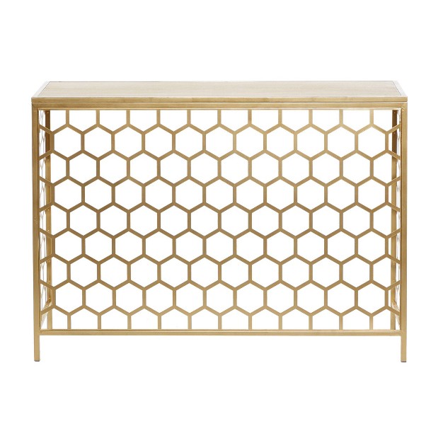 Contemporary Iron Beehive Pattern Console Table Gold Olivia amp May