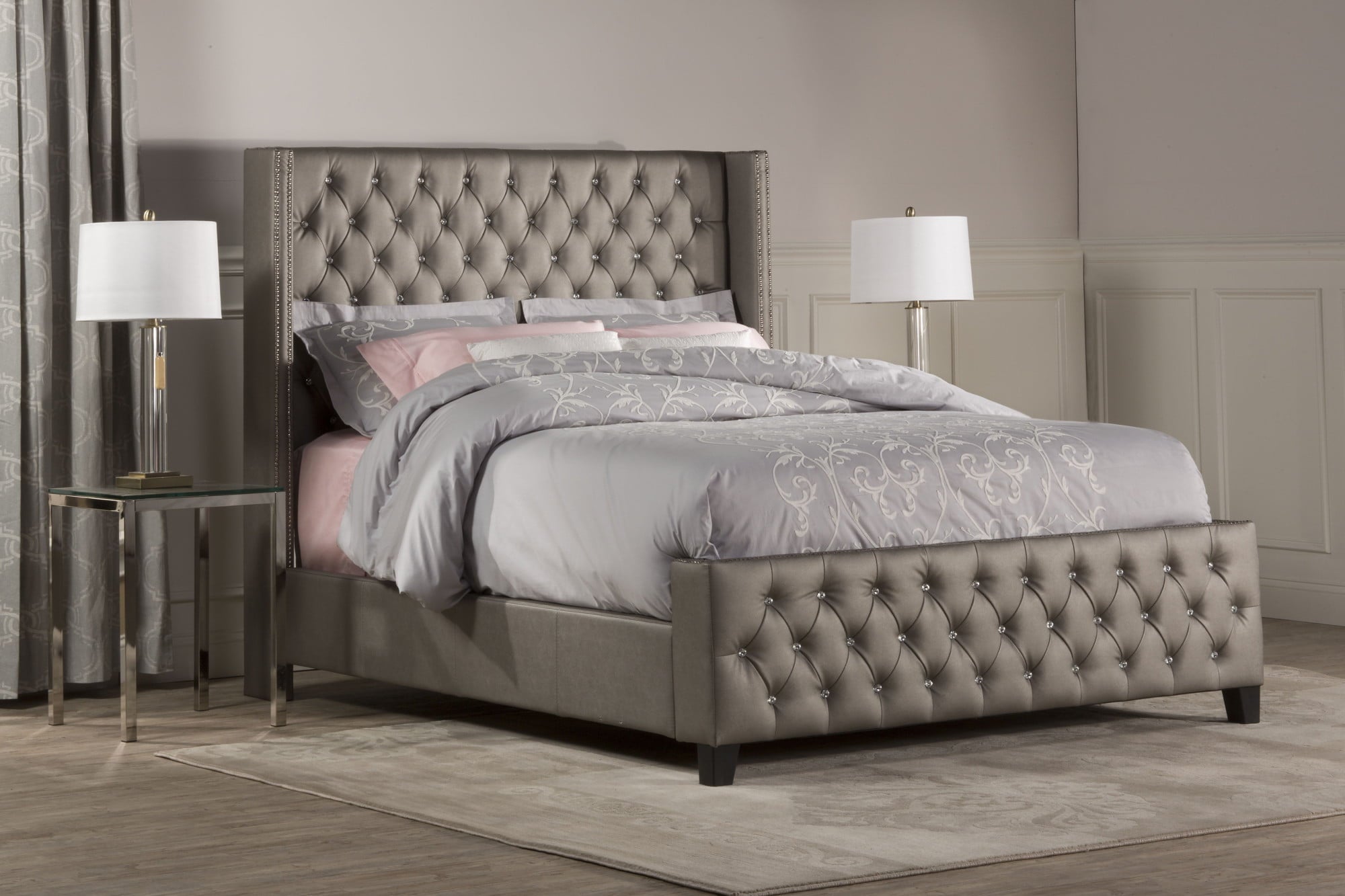 Hillsdale Memphis Tufted Upholstered Pewter Faux Leather Queen Bed