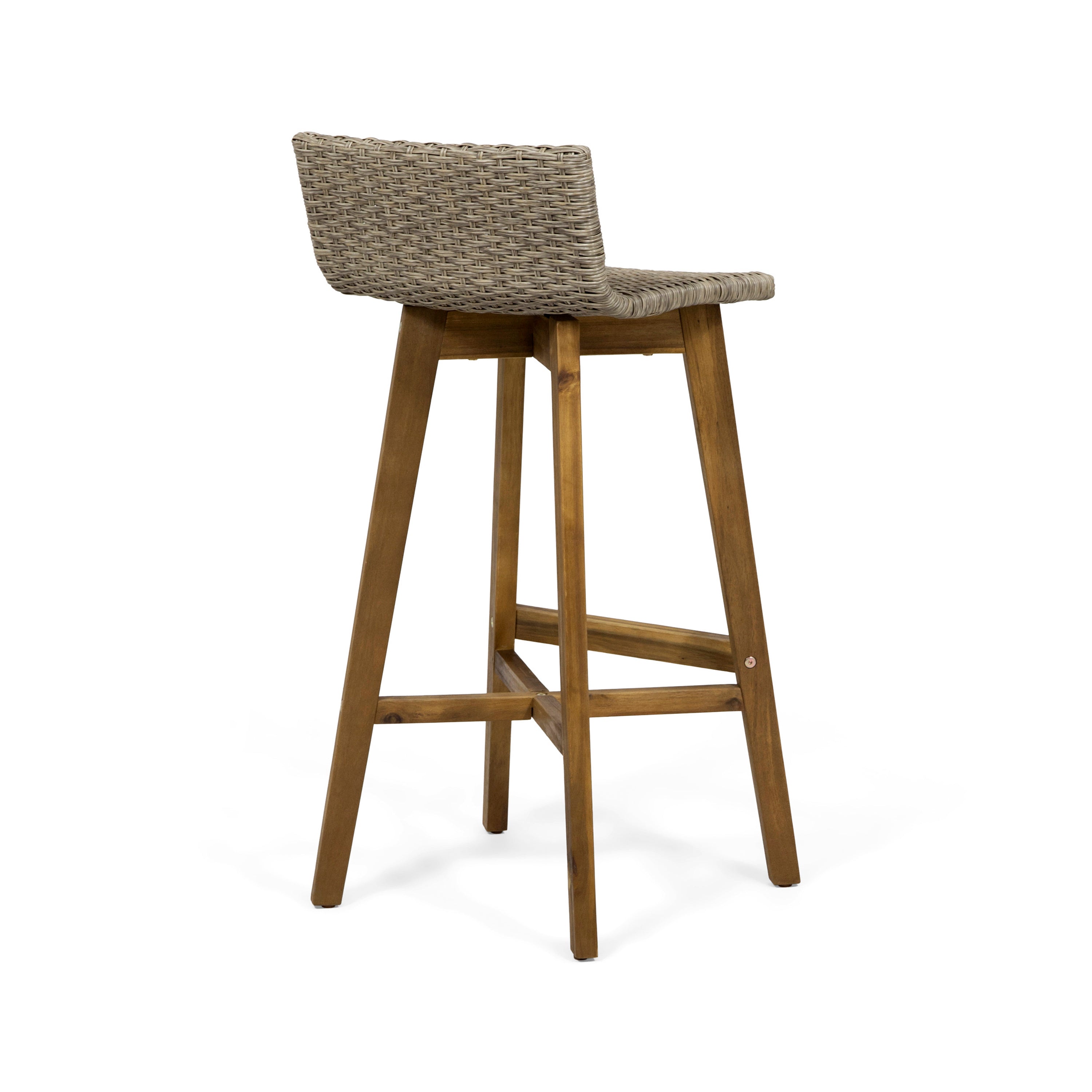 Jessie Outdoor Wood & Wicker Barstools (Set of 4)