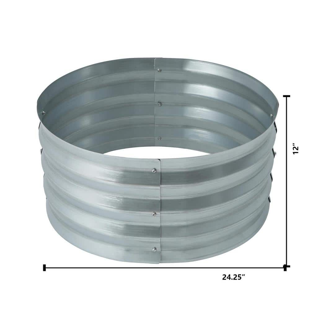 Luxen Home 24 in. Galvanized Metal Round Raised Garden Bed WHPL1269