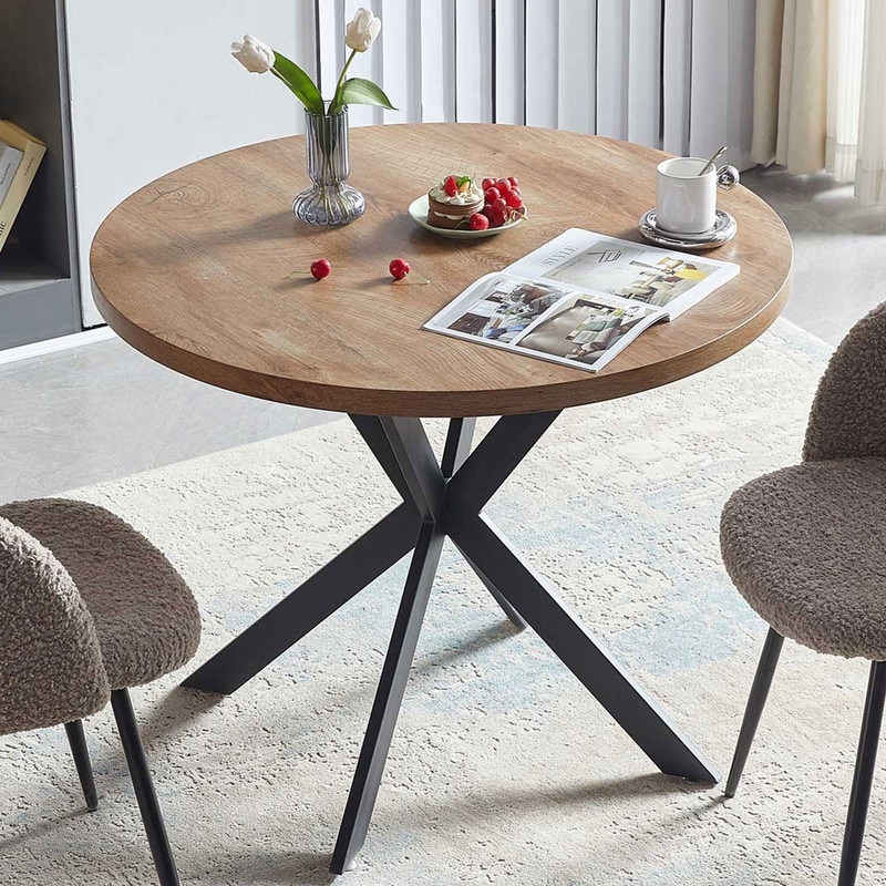 Easy Assembly Round Dining Table Coffee Table for Cafe/Bar Kitchen Dining Office   Walnut