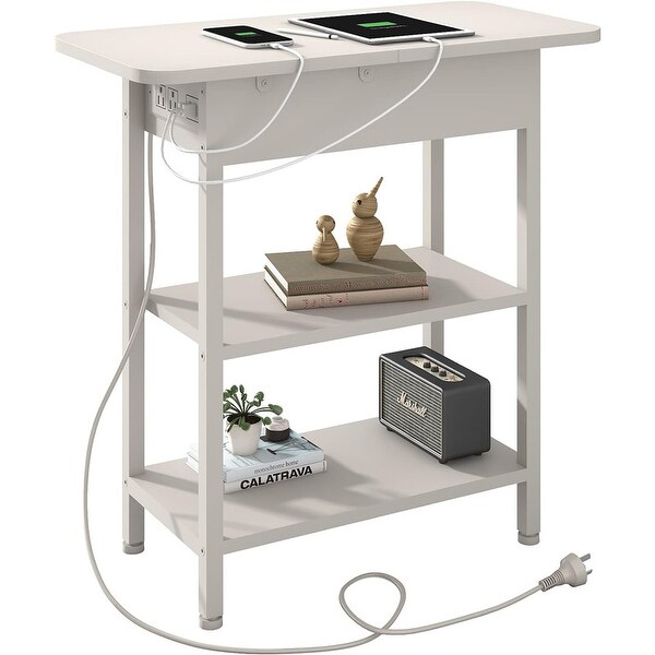 Coffee Table，Flip Top Side Table with USB Ports and Outlets White