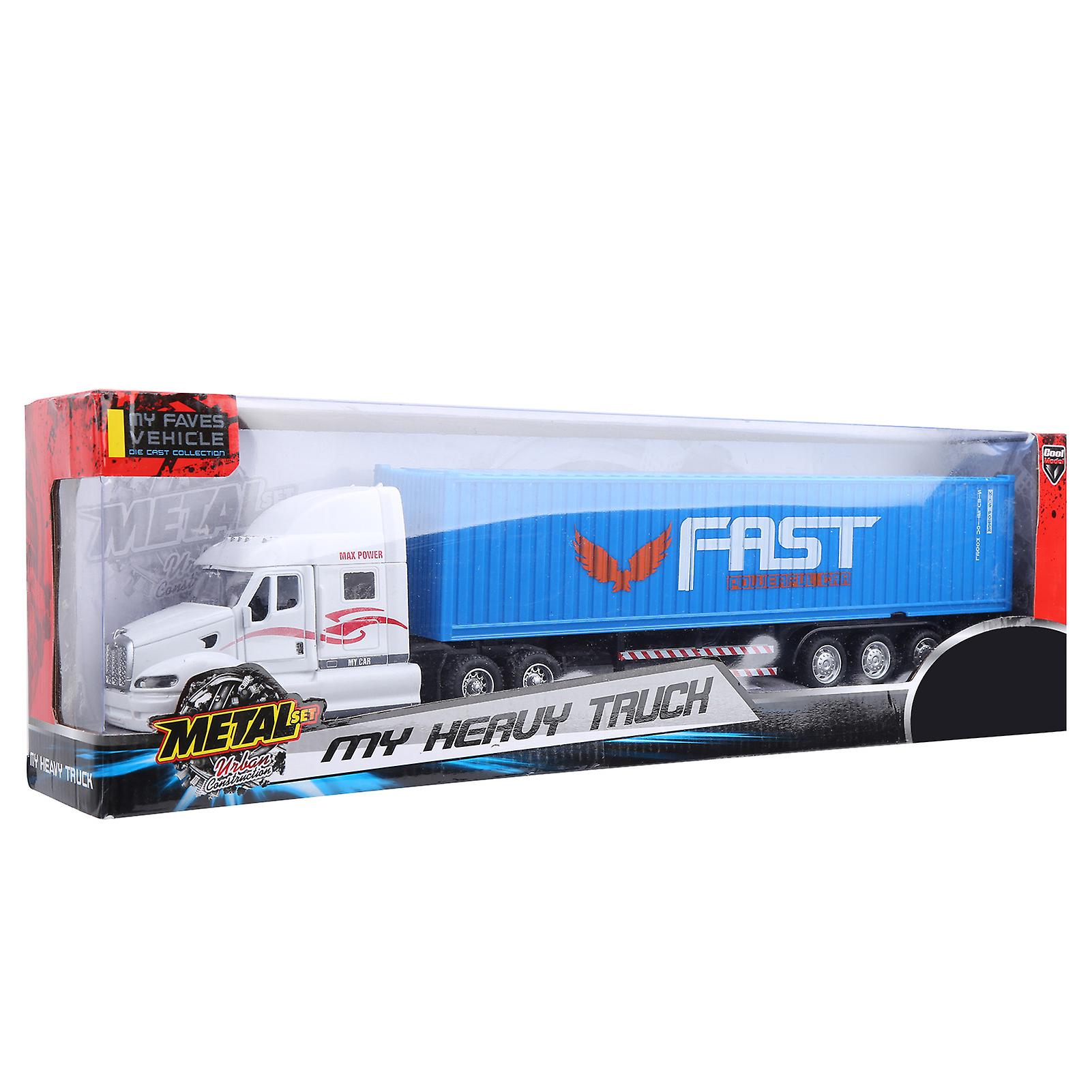 1:48 Container Truck Vehicle Model Toy Pullback Children Vehicle Toy With Light Sound(white Blue )