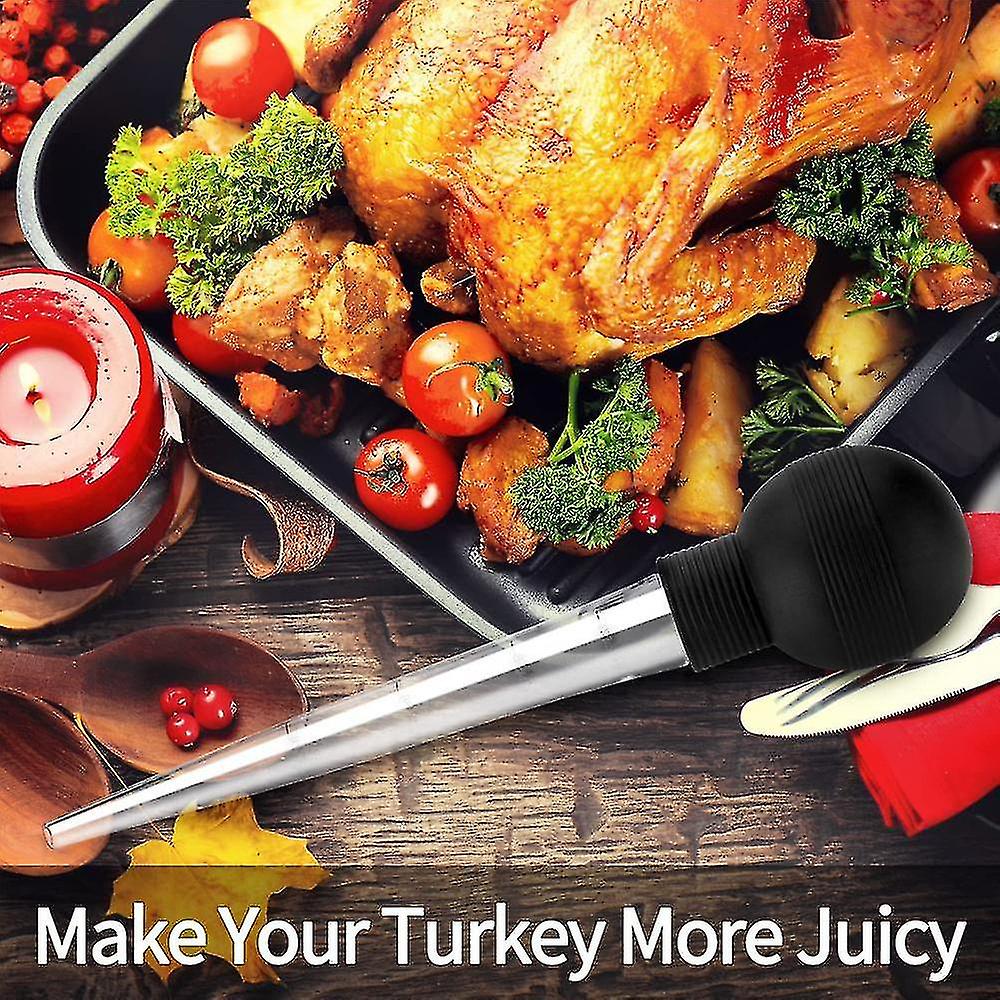 Turkey Baster With Cleaning Brush - Food Grade Syringe Baster For Cooking and Basting With Detachable Round Bulb