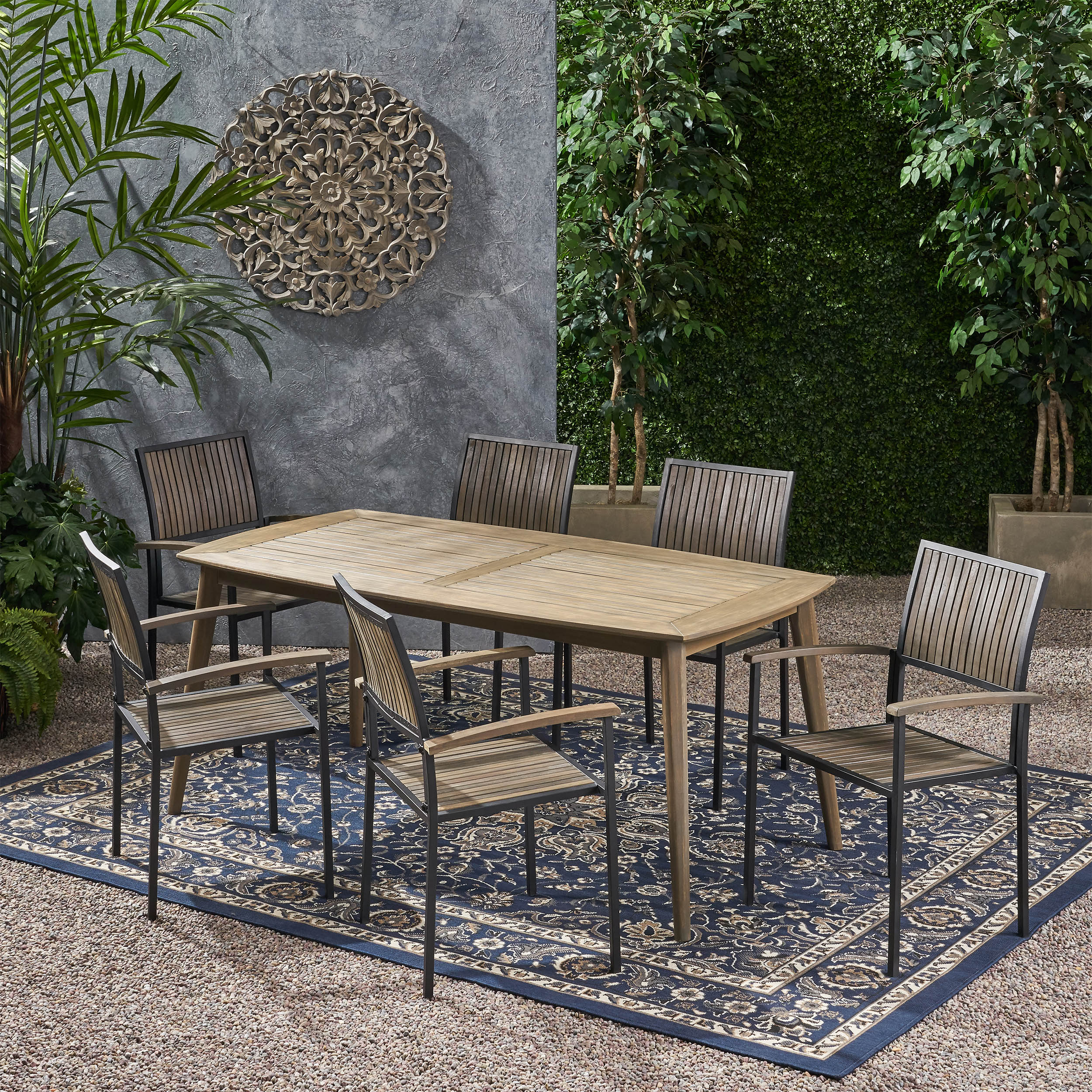 Theresa Outdoor 6 Seater Acacia Wood Dining Set