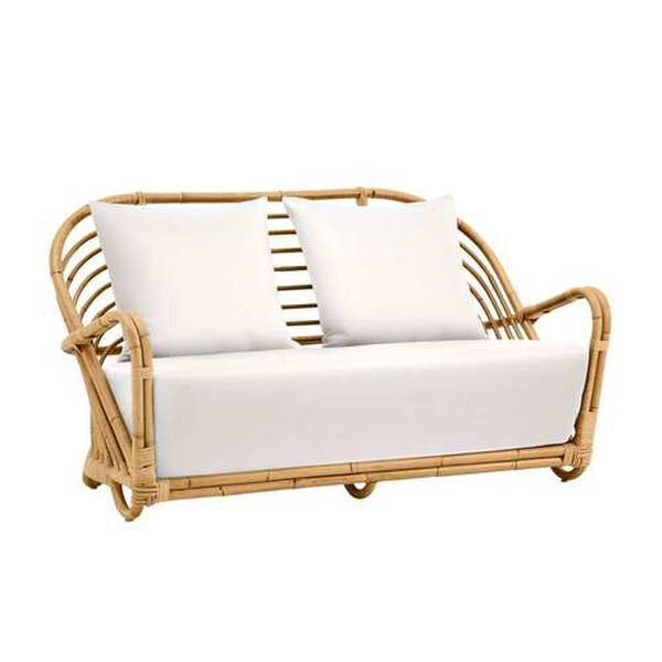 Arne Jacobsen Charlottenborg Natural Rattan Two-Seater Sofa with Tempotest White Canvas Seat and Back Cushion