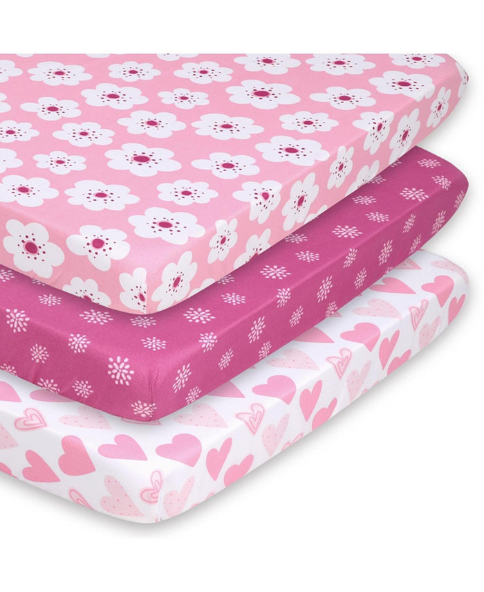 The Peanutshell Pack n Play， Mini Crib， Portable Crib or Fitted Playard Sheets for Baby Girl， Mod Floral， 3 Pack Set