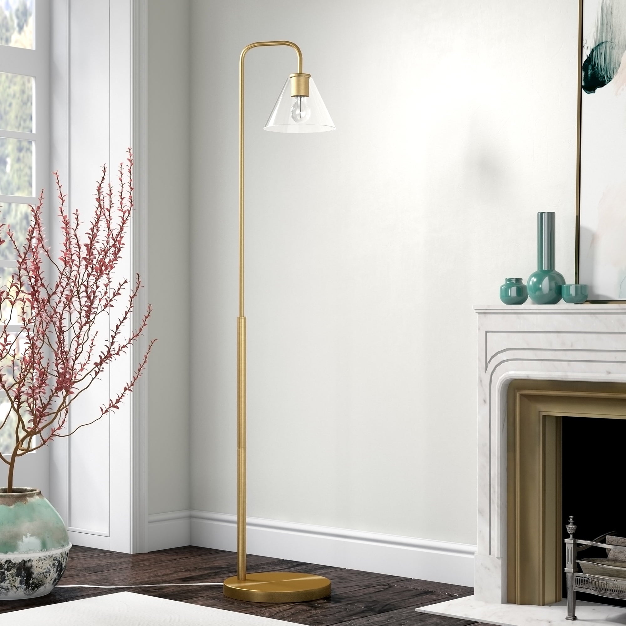 Evelyn&Zoe Modern 62 in 1-Light Adjustable Height Floor Lamp, Gold