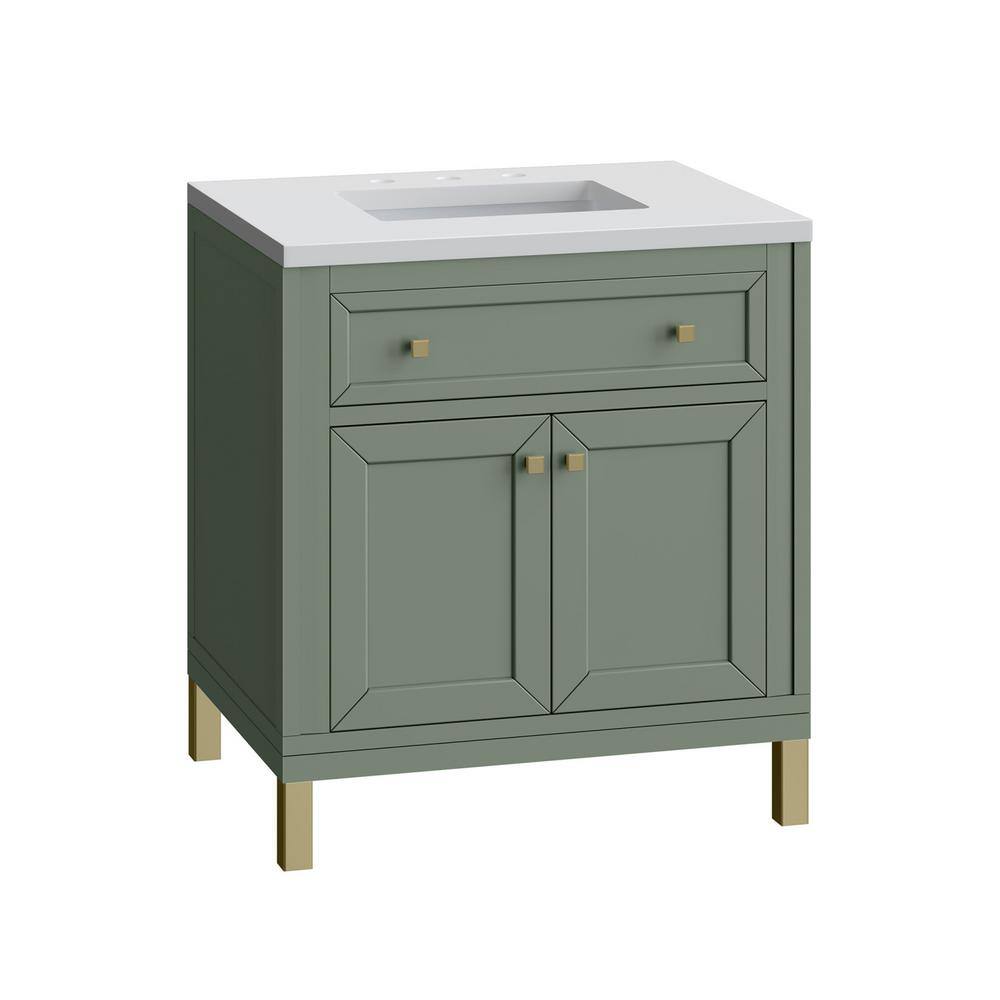 James Martin Vanities Chicago 30.0 in. W x 23.5 in. D x 34 in . H Bathroom Vanity in Smokey Celadon with White Zeus Quartz Top 305-V30-SC-3WZ