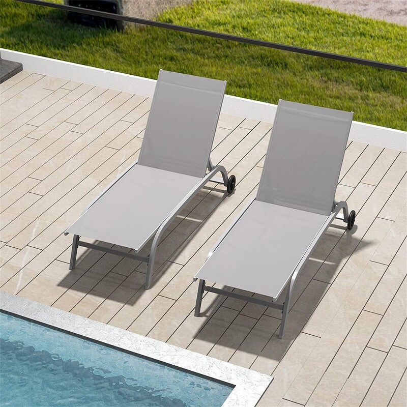 Chaise Lounge Outdoor Set of 2  Lounge Chairs for Outside with Wheels (2 Lounge Chairs)