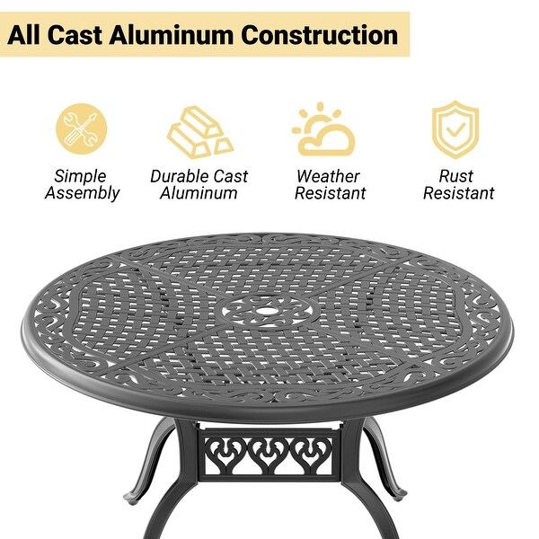 48.03 in. Black Round Cast Aluminum Patio Dining Table