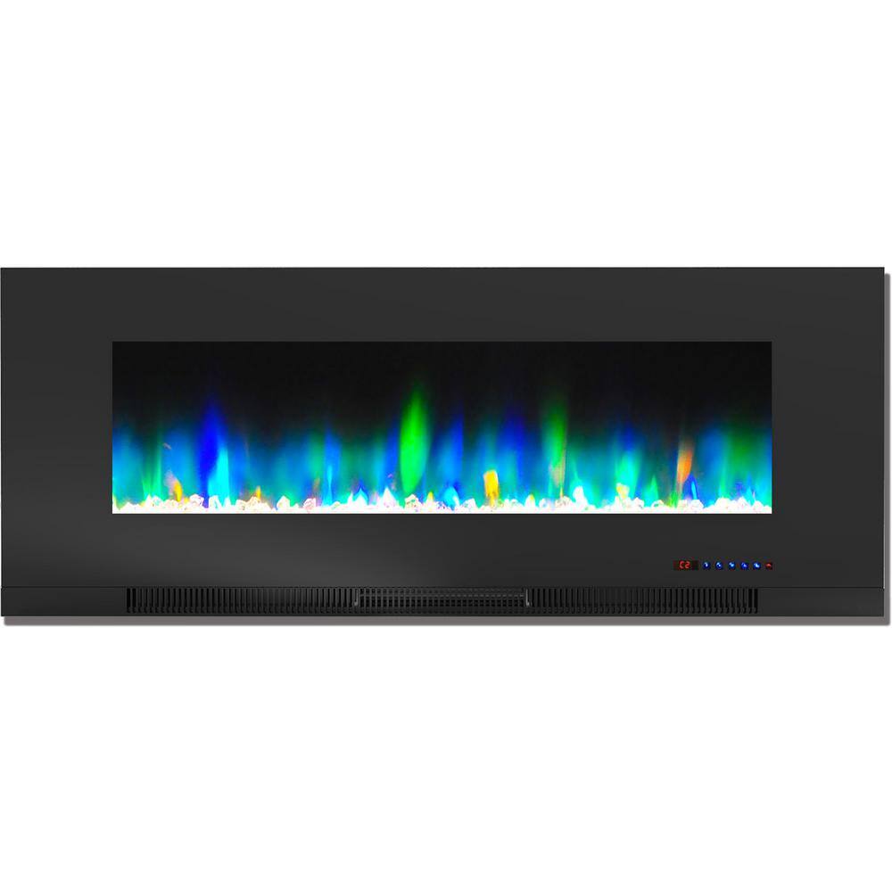 Cambridge 50 in. Wall-Mount Electric Fireplace in Black with Multi-Color Flames and Crystal Rock Display CAM50WMEF-1BLK