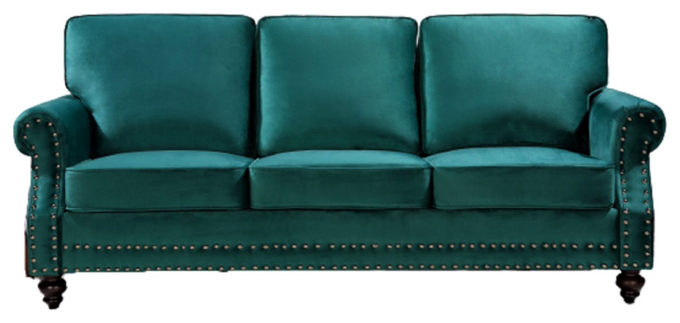 Traditional Sofa  Velvet Seat  ampRolled Arms With Nailhead Accents   Eclectic   Sofas   by Decorn  Houzz