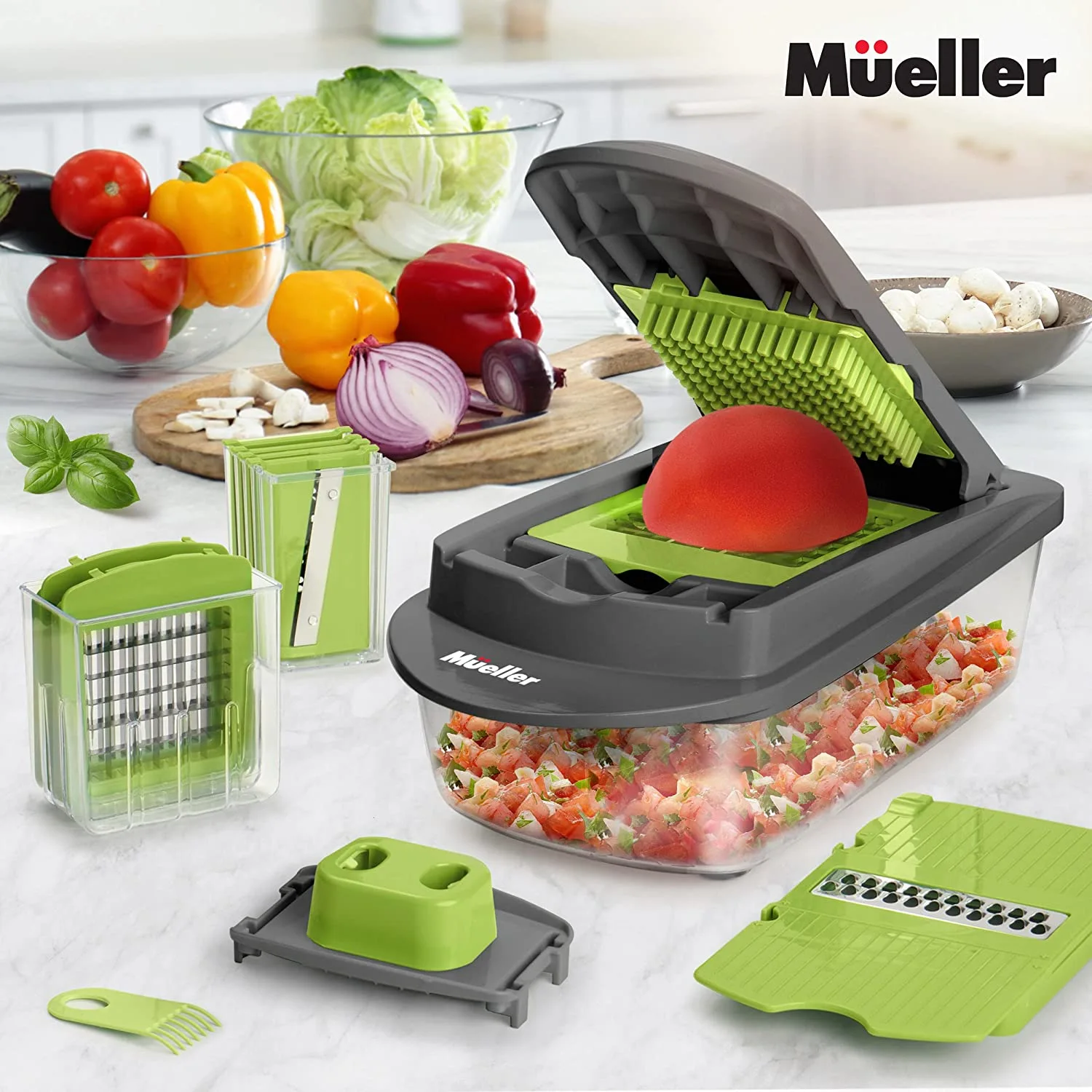 10-in-1, 8 Blade Vegetable Slicer, Onion Mincer Chopper, Vegetable Chopper, Cutter, Dicer, Egg Slicer with Container