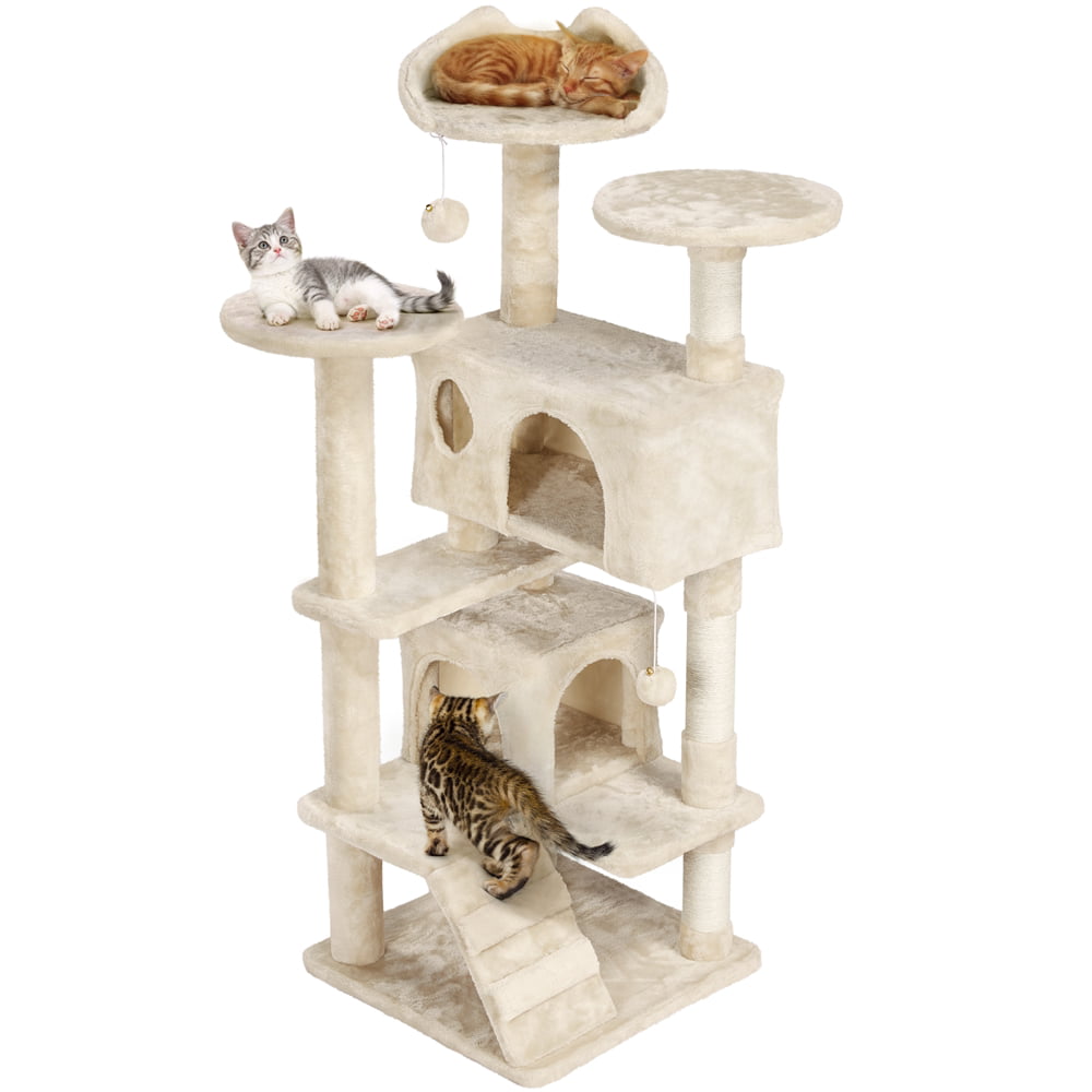 Easyfashion Cat Tree Tower Condo Scratching Post Kitten Furniture， Beige， 54.5