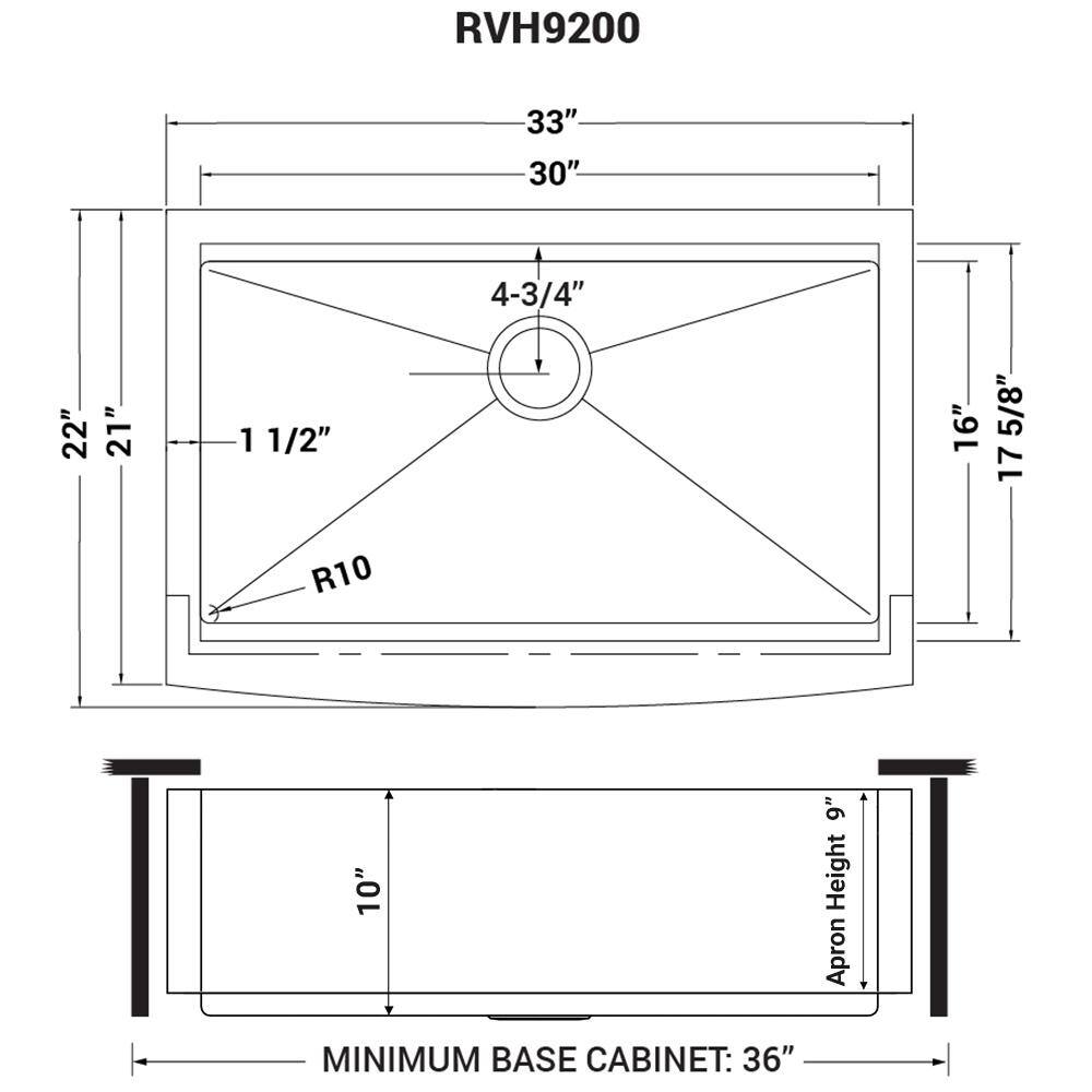 Ruvati 16-Gauge Stainless Steel 33 in. Single Bowl Farmhouse Apron Workstation Kitchen Sink RVH9200