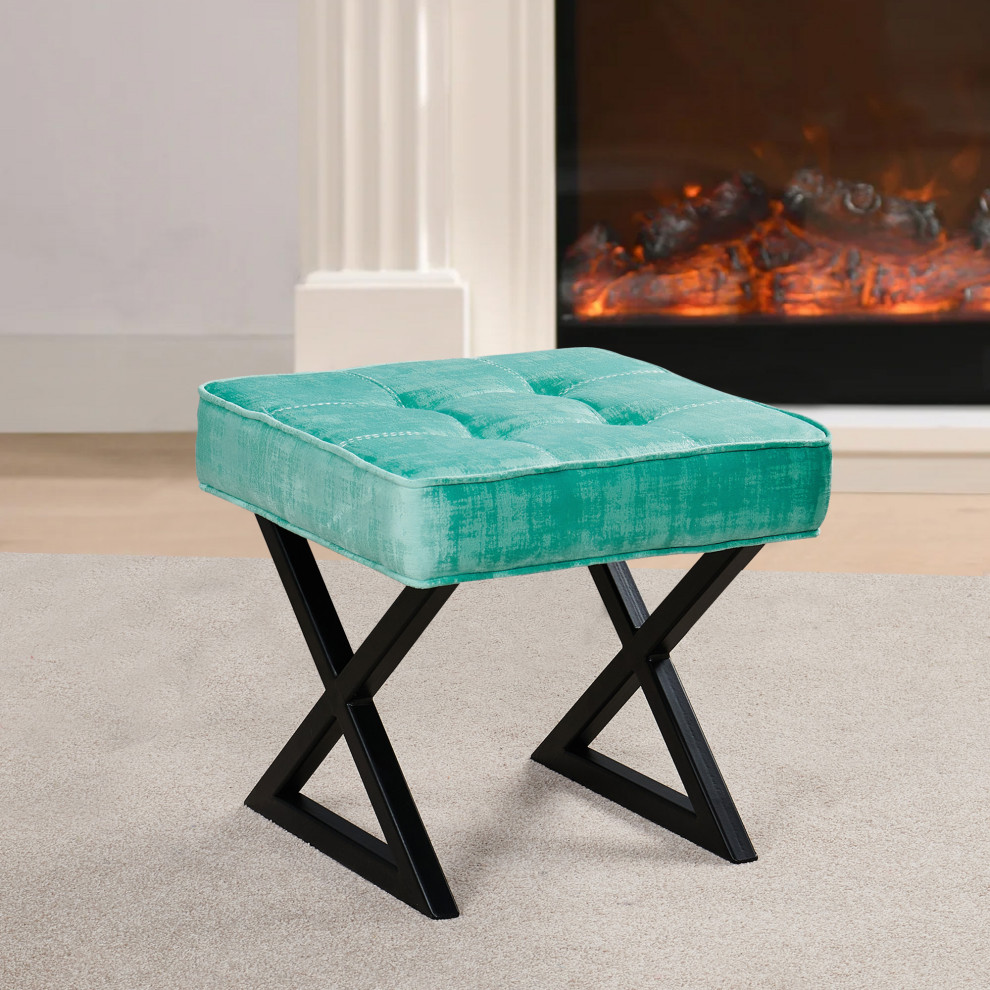 Textured Velvet Pouf Stool   Contemporary   Vanity Stools And Benches   by BNF Home  Houzz