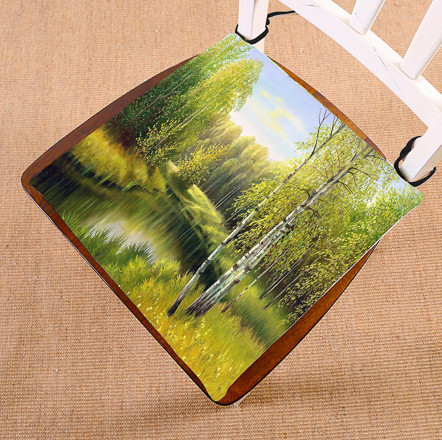 Nature Landscape Scenery Chair Pad， The Wood River In Autumn Seat Cushion Chair Cushion Floor Cushion 50x50 Cm