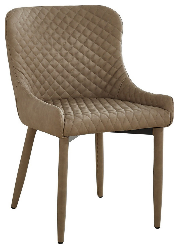 Benzara BM288160 16 quotModern Dining Chair  Beige Vegan Faux Leather  Metal Legs   Contemporary   Dining Chairs   by Uber Bazaar  Houzz