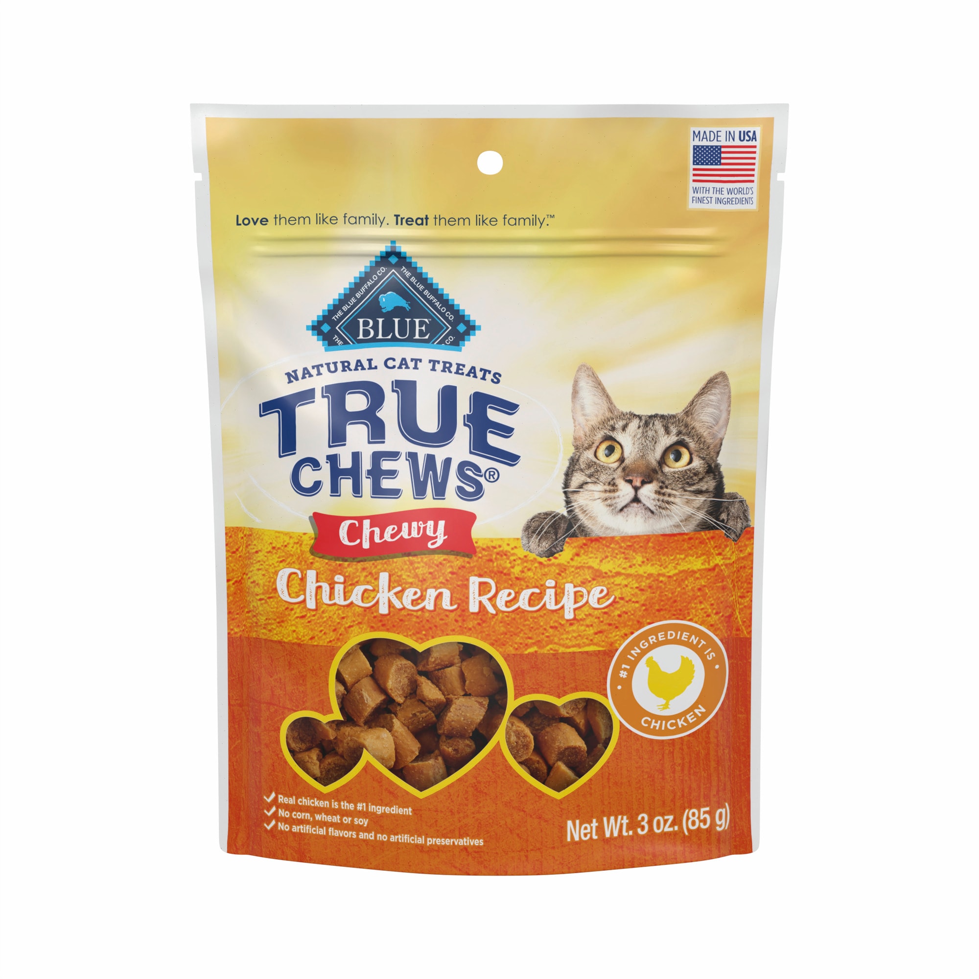 Blue Buffalo True Chews Natural Chicken Chewy Cat Treats， 3 oz.