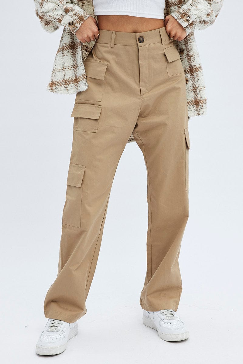 Camel Cargo Pants High Rise