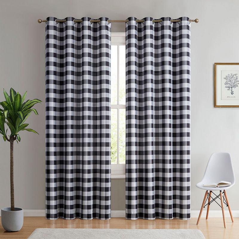 THD Cedar Buffalo Check Textured Light Filtering Grommet Lightweight Window Curtains Drapery for Bedroom， Dining Room and Living Room， Set of 2