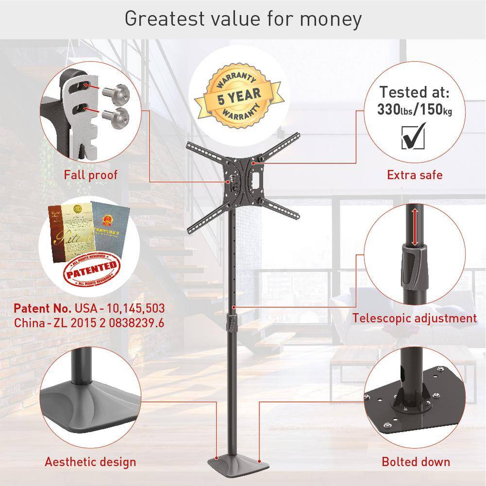 Barkan a Better Point of View Barkan 13 - 83 inch Swivel  Tilt Fixed Floor Stand TV Mount Black Patented to Fit Various Screen Types Screen Leveling FS420