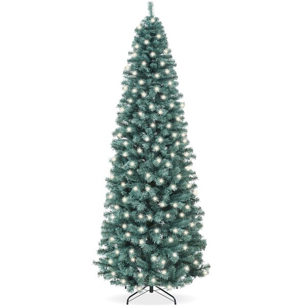 PreLit Blue Spruce Pencil Christmas Tree w/ Metal Base