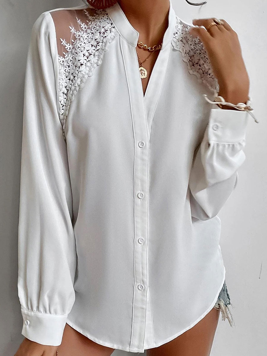 Casual Loose Lace Stitching Long-sleeved Blouse