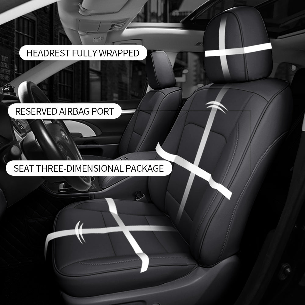 AOMSAZTO Car Seat Covers Black Leather 8-Seats Fit for Toyota Highlander 2015-2019 Faux Leather Full Set Compatible Airbag