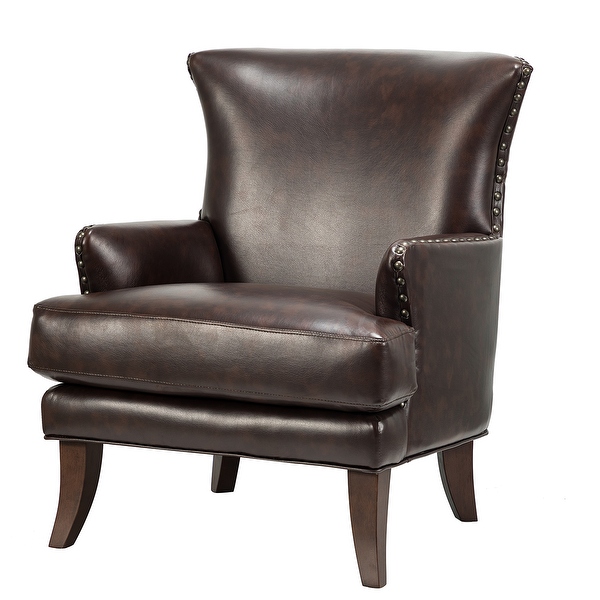 Anatole Modern Leather Wingback Arm Chair with Nailhead Trim by HULALA HOME