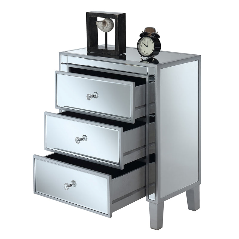 Home Square 3-Drawer Chest in Mirrored Glass and Silver - Set of 2