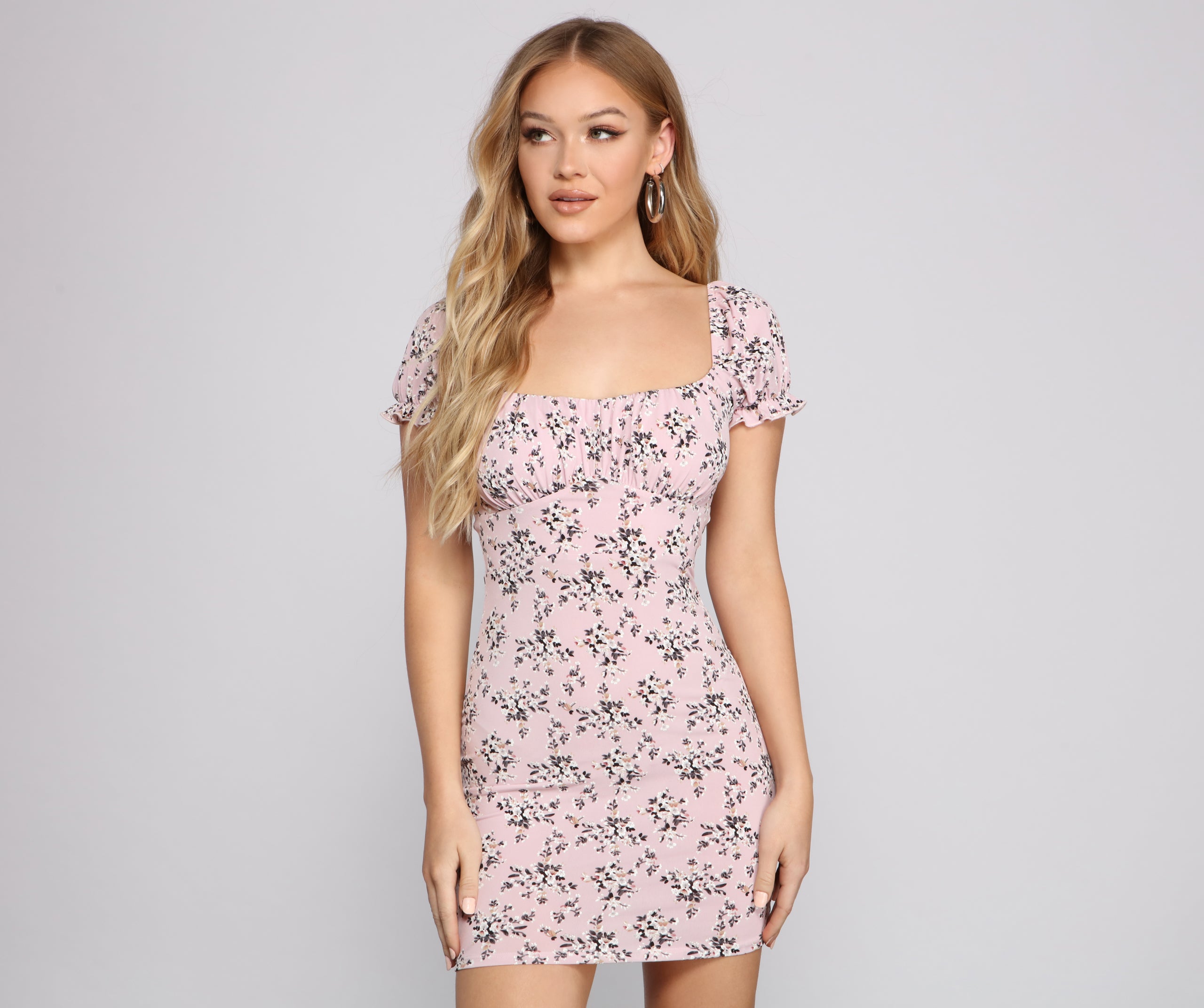 Chic Charm Puff Sleeve Floral Mini Dress