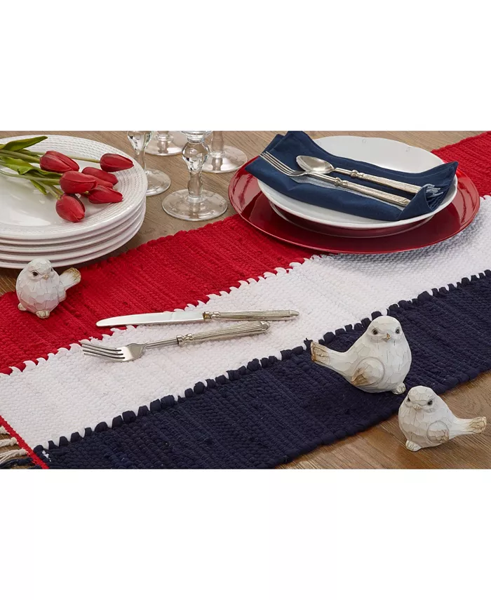 Saro Lifestyle Cotton Table Runner with Patriotic Chindi Design 72 x 16