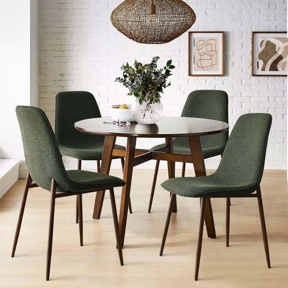 Upholstered Modern Back Dining Chair with Walnut Leg (Set of 4)