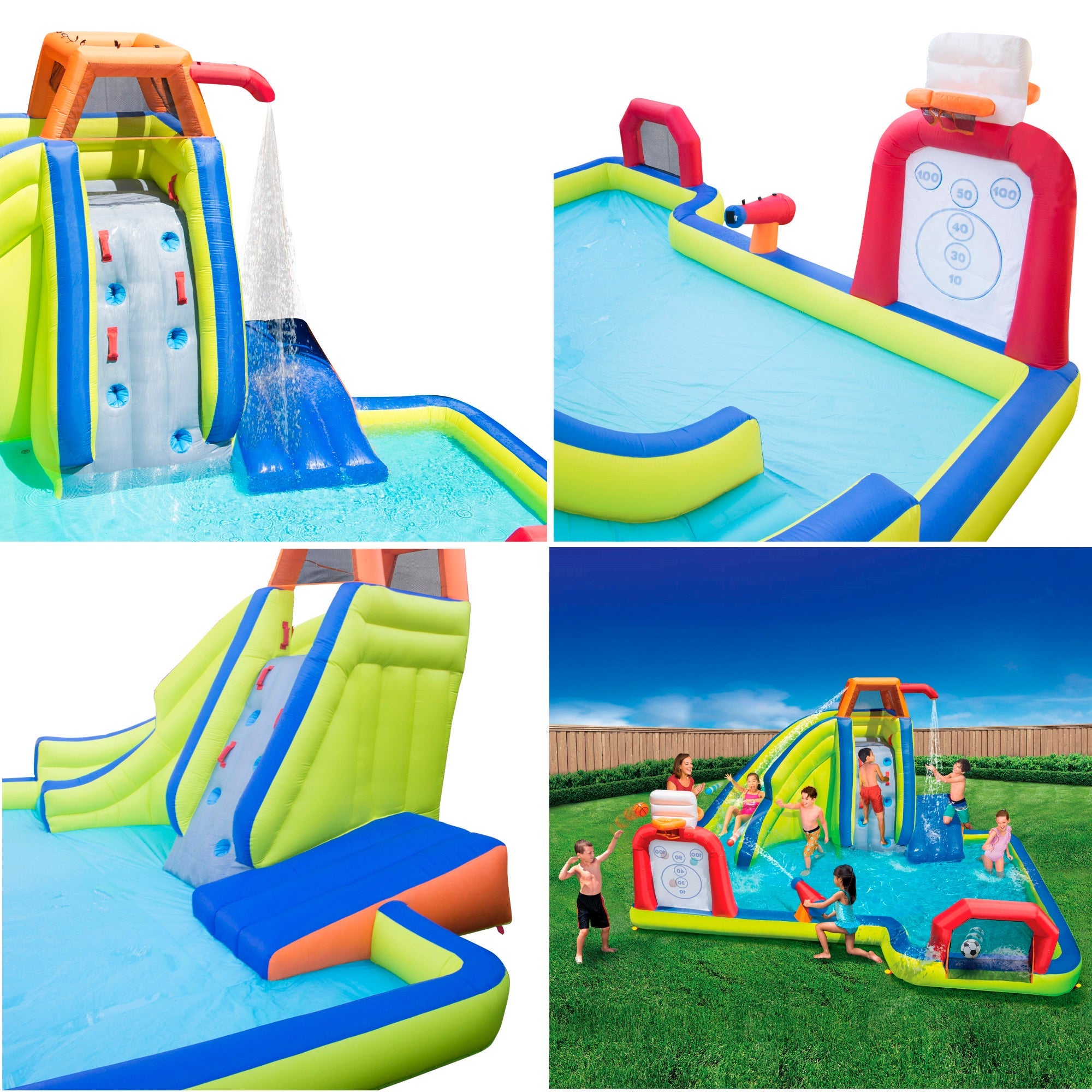 Banzai Inflatable Arcade Splash Water Park - Slide, Splash & Have a Blast! - SkeeBall Toss, Soccer & Basketball