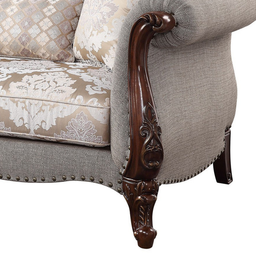 Benzara BM250250 Loveseat  Button Tufted Back and Queen Anne Legs  Gray/Brown   Victorian   Loveseats   by Uber Bazaar  Houzz